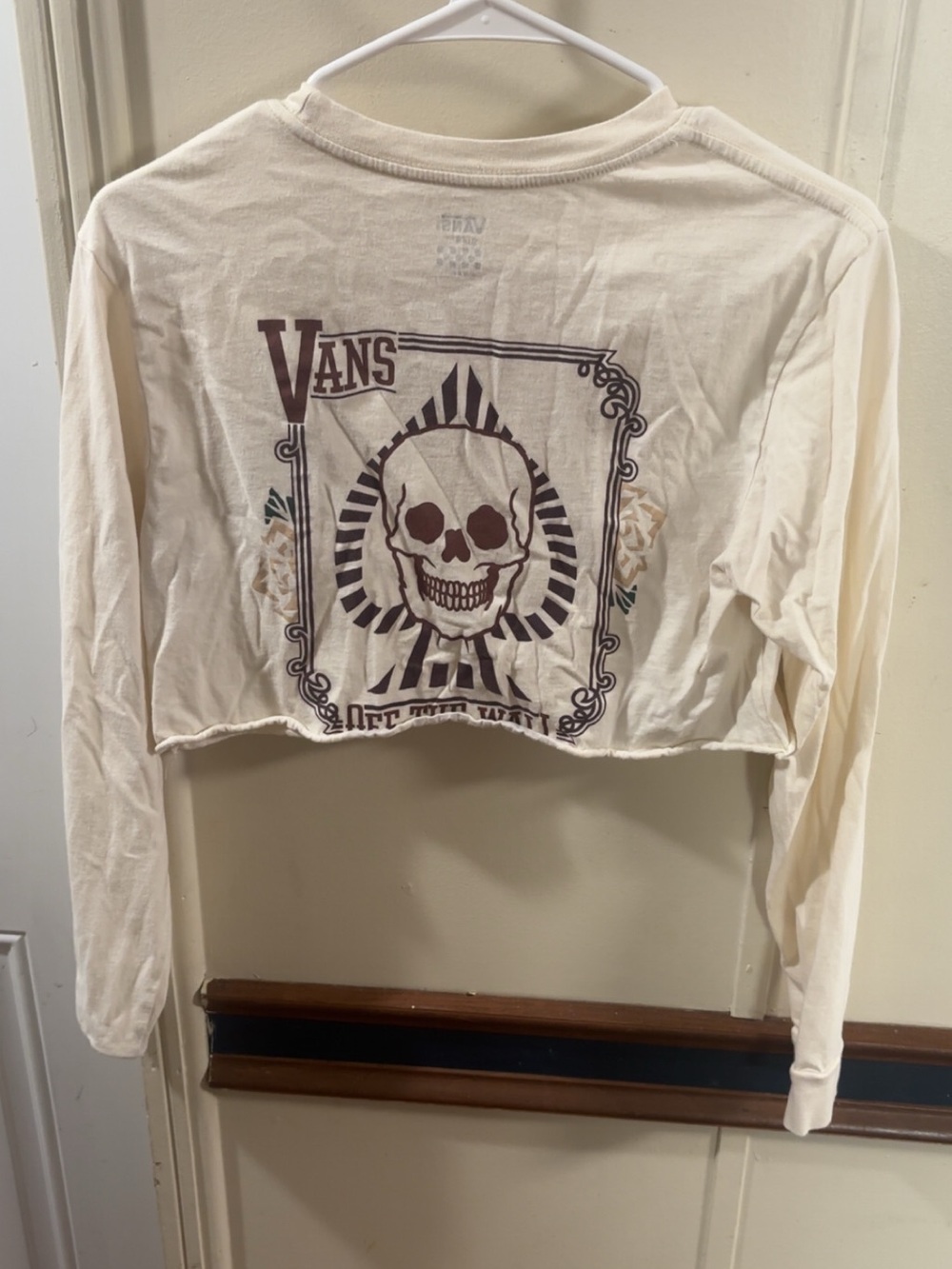 Vans Cream Long Sleeve Tee with Checkerboard Logo - Picture 4 of 4